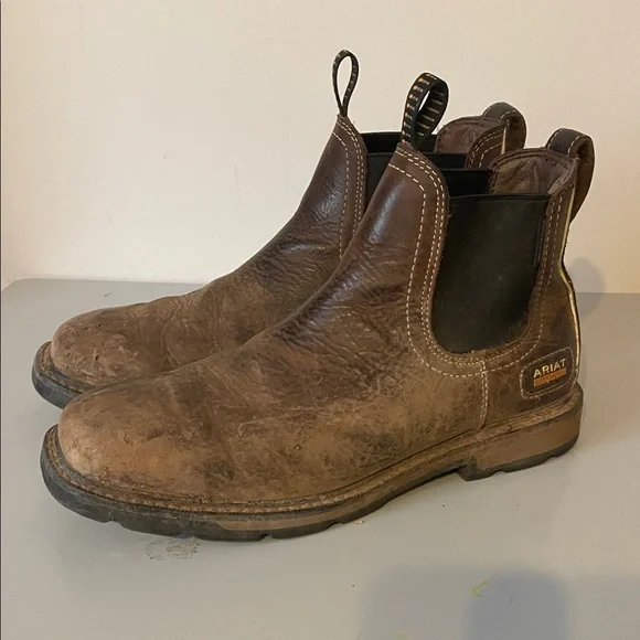 Ariat Work waterproof Oil Resistant Distressed Brown Leather Boots sz. 9.5 EE - Picture 1 of 8